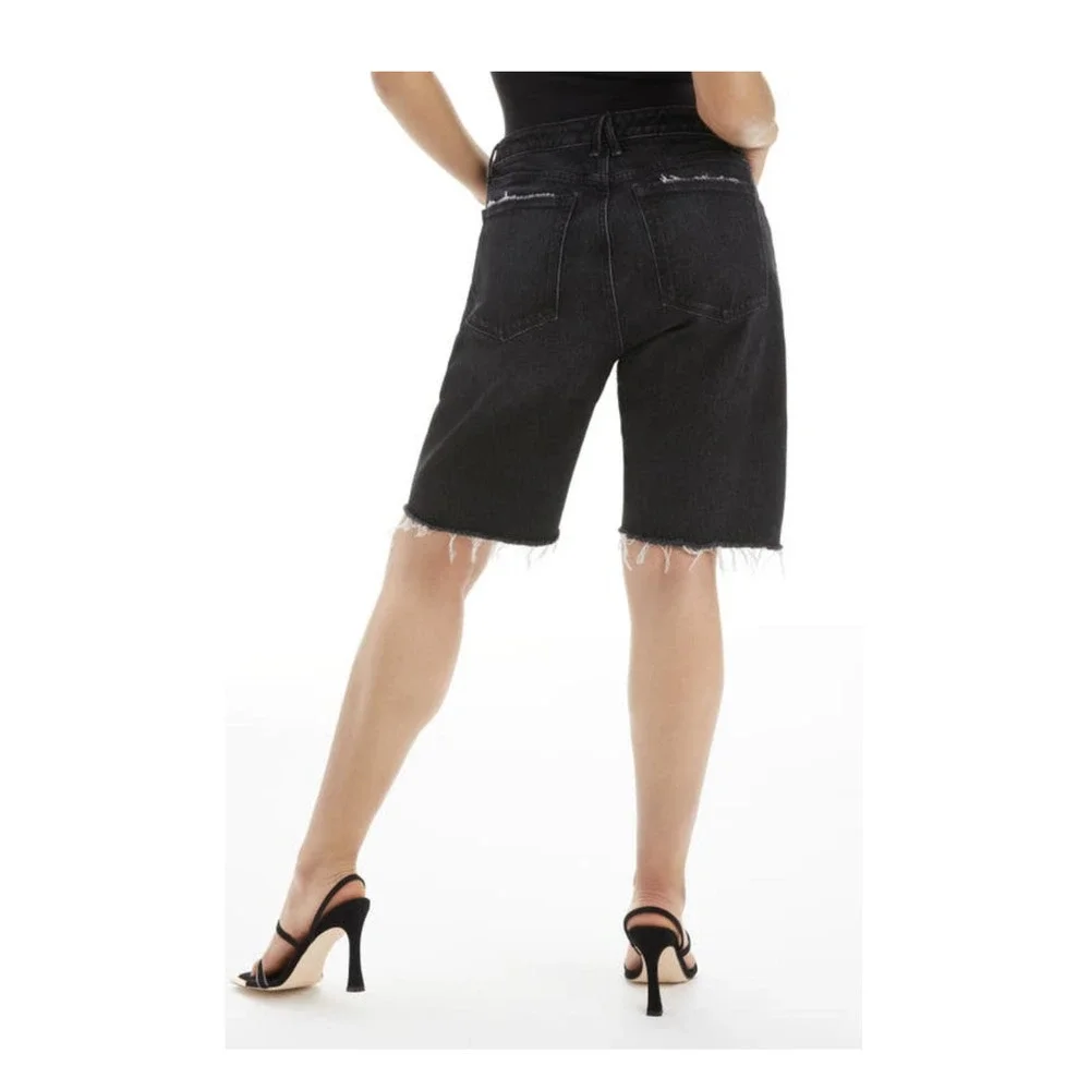 Black Denim Bermuda Shorts High Rise Raw Hem Good American Good 90s 00 24 New